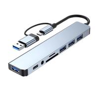 Hanzete 8-IN-2 USB A & USB C Hub Type-C Docking Station Multiport Adapter USB 3.0 Fast Data Transfer SD TF Card Reader Type-C 3.5mm o Compatible with Desktop Laptop PC Game Console