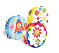 Hanzete CBSKY 3 Pack Tambourine 6 Inch Handheld Drum with Metal Jingles Percussion Musical Jingles Bell Tambourine Musical Instrument for Dancing Singing Party Karaoke Music Classes Church Worship