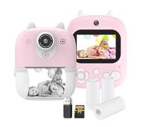 Hanzete Kids Instant Print Camera Digital Camera for Kids 1080P Digital Video Camera Dual Lens 2.4 Inch IPS Screen Built-in Battery with 32GB TF Card & USB Card Reader 3 Rolls Thermal Printing Paper N