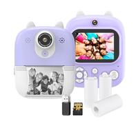 Hanzete Kids Instant Print Camera Digital Camera for Kids 1080P Digital Video Camera Dual Lens 2.4 Inch IPS Screen Built-in Battery with 32GB TF Card & USB Card Reader 3 Rolls Thermal Printing Paper N
