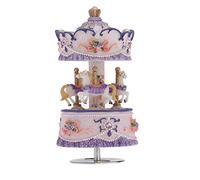 Hanzete Laxury Windup 3-horse Carousel Music Box Artware/Melody Castle in the Sky Pink/Purple/Blue/Gold Shade for Option