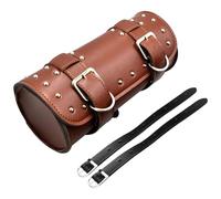 Hanzete Motorcycle Tool Bag, PU Leather Motorcycle Fork Bag Saddlebag with Adjustable Straps, Handlebar Bag Storage Tool Bag Replacement for Suzuki (Brown)