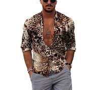HanzhuoLG Men's Fashion Leopard Print Shirt Street Hipster Loose Lapel Long Sleeve Shirts Color3 M