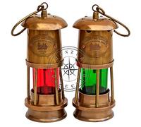 Hanzla Collection Set of 2 Antique Brass Minor Lamp Nautical Ship Boat Light Lantern Vintage Decor