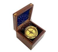 Hanzla Collection Vintage Brass Marine Gimbal Compass Boxed Stanley London Ship Boat Compass in Anchor Inalid Wooden Box