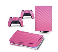 HAO Carbon Fibre Skin for PS5 Console and 2 Controllers Sticker Same Decal, Durable, Scratch Resistant, Bubble-Free Cover Compatible with Playstation 5 (Black,Playstation 5) (Pink,Playstation 5)