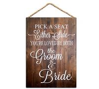 Hao East Geuuki Rustic Wood Wedding Sign Pick A Seat Not A Side Sign Wall Art for Living Room, Bedroom, Office 8x12 inch/20x30 cm