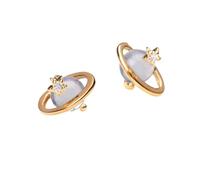 Hao Wu Xuan 1 Pair Blue Opal Star Saturn Planet Stud Earrings For Women Ins Fashion Sweet Crystal Zircon Stud Earring Gift Jewelry