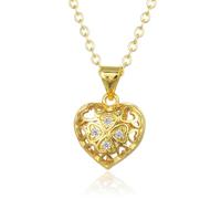 Hao Wu Xuan 12.4 * 11.6mm Gold Four-leaf Clover Heart Hollow Pendant Necklace Platinum Love Charms Jewelry Gift for Women Girl