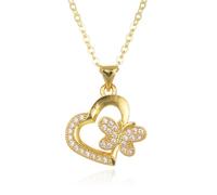 Hao Wu Xuan 16 * 13.8mm Gold Heart Hollow Pendant Minimalist Paved Little Butterfly Love Necklace Platinum Charms Jewel