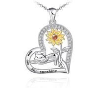 Hao Wu Xuan 1Pc Cute Cartoon Cat Sunflower Heart Shape Pendant Necklace for Women Sparkling Rhinestone Lady Charm Jewelry Accessories Gifts