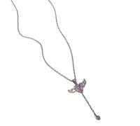 Hao Wu Xuan 2023 Crystal Angel Wings Heart Pendant Necklaces Simple Pink White Zircon Love Elegant Necklace for Women Girl Jewelry
