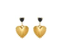 Hao Wu Xuan 2025 Black Zircon Heart Dangle Earrings INS Gold Plated Hypoallergenic Stainless Steel Show Model Jewelry