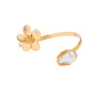 Hao Wu Xuan 2025 Bohemia Retro Gd Cor Flower Open Bangles Women Fashionable Elegant Imitation Pearls Arm Bracelets Jewelry