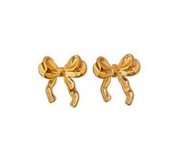 Hao Wu Xuan 2025 Classic Bow Cute Stud Earrings Gold Plated Hypoallergenic Stainless Steel Trend Luxury Jewelry for Women