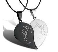 Hao Wu Xuan 2025 Couples Jewelry Broken Heart Necklace Stainless Steel Engraved Love You Pendant Black Couple Gift