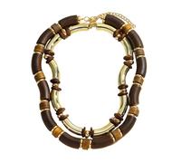 Hao Wu Xuan 2025 Fashion 3 Layer Elasticated Wooden Necklace Bracelet Set For Women Statement Banquet Jewelry Set Wearing Combined