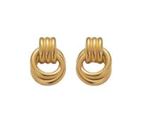 Hao Wu Xuan 2025 Gold Plated Circle Thread Chunky Earrings Hypoallergenic Stainless Steel French Office Dainty Jewelry Women