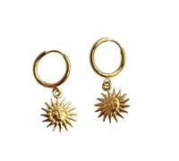 Hao Wu Xuan 2025 Gold Plated Vintage Medieval Sun Totem Drop Earrings Hypoallergenic Stainless Steel Court Style Jewelry