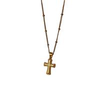 Hao Wu Xuan 2025 Summer Pvd Gold Plated Vintage Church Cross Bead Chain Necklace Stainless Steel Waterproof Jewelry for Women