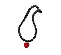 Hao Wu Xuan 2025 Trend Vintage Resin Red Love Heart Pendant Black Glass Beaded Necklace For Women Aesthetic Jewelry Accessories