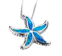 Hao Wu Xuan 2025 Trendy Blue/White/Purple Imitation Fire Opal Necklace Fashion Cute Animal Sea Star Pendant Necklace for Women Jewelry