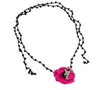 Hao Wu Xuan 2025 Trendy Red Color Raffia Flower Necklace Earrings For Women Summer Vacation Light Statement Jewelry Set Birthday Gift