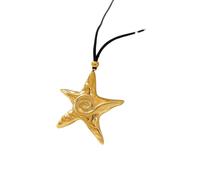Hao Wu Xuan 2025 Vintage Starfish Vortex Black Rope Necklace Stainless Steel Gold Plated Tarnish Free Banquet Jewelry Women