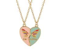 Hao Wu Xuan 2Pcs Best Friends Split Heart Necklace Rainbow Butterfly Pattern BFF Friendship Jewelry Matching Gift for Girls Graduation