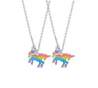 Hao Wu Xuan 2Pcs BFF Rainbow Glitter Unicorn Necklac Friendship Best Friends Forever Jewelry Set Cute Cartoon Unicorn Gift Daily Wear