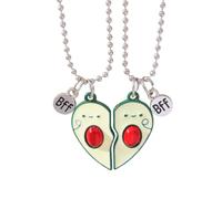 Hao Wu Xuan 2Pcs Cute Avocado Split Heart BFF Necklaces, Enamel Smiley Face Matching Pendant Set with Silver Bead Chain for Best Friends