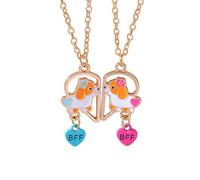 Hao Wu Xuan 2Pcs Cute Cartoon Puppy Split Heart BFF Necklaces, Enamel Dog Matching Pendant Set for Best Friends Friendship