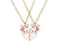 Hao Wu Xuan 2Pcs Enamel Matching BFF Necklace Magnetic Split Bunny Pendants Cute Flower Rabbit Friendship Jewelry Gift for Best Friends