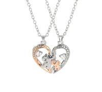 Hao Wu Xuan 2Pcs Magnetic Matching Heart Elephant Couple Necklace Two-tone Lucky Animal Friendship Jewelry Set for Valentine's Day Gifts