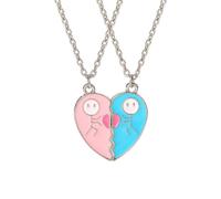 Hao Wu Xuan 2Pcs Matching Split Heart Couple Necklaces - Cute Cartoon Stick Figure Enamel Pendant Jewelry for Lovers Best Friends