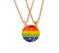 Hao Wu Xuan 2Pcs Matching Yin Yang Couple Necklac Rainbow Enamel Tai Chi Splicing Pendant Romantic Pride Month Valentine's Day Gift for Love