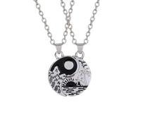 Hao Wu Xuan 2Pcs Matching Yin Yang Couple Necklaces Mountain & Ocean Landscape Tai Chi Splicing Pendants Romantic Valentine's Day Gift