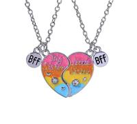 Hao Wu Xuan 2Pcs Set Rainbow Glitter Enamel Split Heart Necklac Big Little Sister Rhinestone Inlaid BFF Friendship Jewelry for Bestie Gift