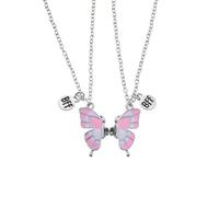 Hao Wu Xuan 2Pcs Split Pink White Butterfly BFF Necklace Best Friend Forever Friendship Jewelry Set, Matching Gift for Teen Girls
