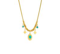 Hao Wu Xuan 316L Stainless Steel Oval Green Stone Star Pendant Necklace For Women Vintage Gold Color Chain Girls Party Jewelry Gift