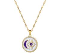 Hao Wu Xuan 316L Stainless Steel Retro Moon Eye Pendant Necklace For Women Girl Trend Neck Chain Jewelry Gift Party Collar