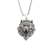 Hao Wu Xuan 316L Steel Lion Necklace for Men - Viking Warrior Pendant Jewelry, Retro Punk Rock Amulet Gift, Gothic Biker Animal Accessories