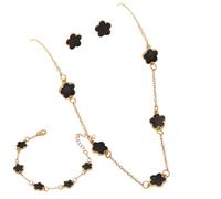 Hao Wu Xuan 3pcs Exquisite Five-petal Flower Earrings Necklace Set for Women Simple Elegant Accessories Party Jewelry Gifts