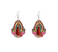 Hao Wu Xuan Acrylic Inspiration Women Earrings Two-Sides Virgin Maria Christian Faith Plastic Drop Earrings Jewelry For Women Girls Gift