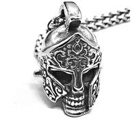Hao Wu Xuan Ancient Greece Spartan Warrior Helmet Necklaces Men Stainless Steel Norse Vikings Skull Pendant Vintage Male Jewelry Gothic Gift