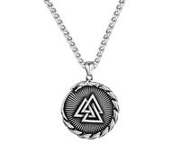 Hao Wu Xuan Antique Black Ouroboros Viking Dragon Necklace Men Stainless Steel Compass Norse Rune Trinity Pendant Icelandic Jewelry