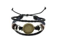 Hao Wu Xuan Antique Leather Cuff Bracelet Bangle Blank Base Fit 20mm Round Photo Glass Cabochon Setting Bezel Tray DIY Jewelry Making