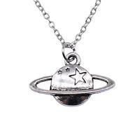 Hao Wu Xuan Antique Silver Color 14x22mm Cosmic Solar System Saturn Pendant Women Necklaces Choker Necklace