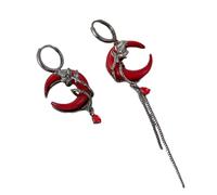 Hao Wu Xuan Asymmetry Red Moon Rose Earrings for Women European American Style Personality Crystal Drop Pendant Earrings Jewelry