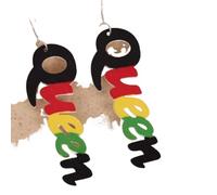 Hao Wu Xuan Black Africa Wooden Earrings for Women Hollow Out Queen Multilayer Exaggerated Jewelry Vintage Party